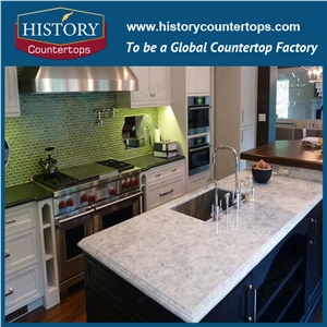 2017 New Trends Polished Crystal White Marble Kitchen Island Tops Worktops, Engineered Countertops Polished Surface with Customized Edges for Multi-Family Projects