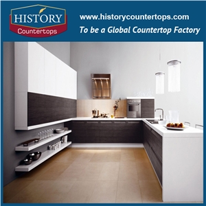 2017 New Trends Polished Crystal White Marble Kitchen Island Tops Worktops, Engineered Countertops Polished Surface with Customized Edges for Multi-Family Projects