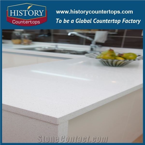 2017 New Trends Polished Crystal White Marble Kitchen Island Tops Worktops, Engineered Countertops Polished Surface with Customized Edges for Multi-Family Projects