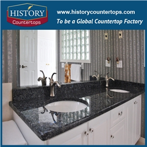 Blue Pearl Granite Vanity Tops Single or Double Sinks for Bath Designs, Custom Bathroom Solid Surface Tops Polishing for Hospitality Projects