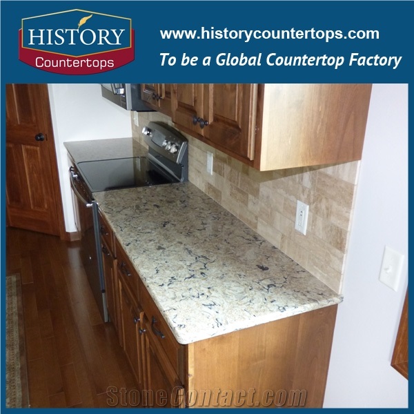 Bradshaw Quartz Countertops Polished Surface with Laminated Bullnose Edge, Artificial Stone Kitchen Worktops Island Tops for Home Designs in Multi-Family and Hospitality Projects