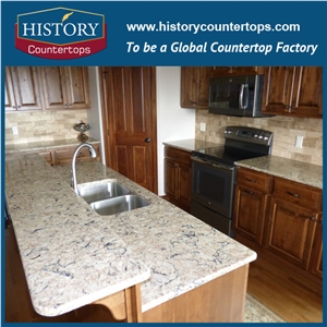 Bradshaw Quartz Countertops Polished Surface with Laminated Bullnose Edge, Artificial Stone Kitchen Worktops Island Tops for Home Designs in Multi-Family and Hospitality Projects