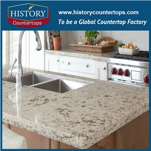 Bradshaw Quartz Countertops Polished Surface with Laminated Bullnose Edge, Artificial Stone Kitchen Worktops Island Tops for Home Designs in Multi-Family and Hospitality Projects