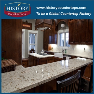 Bradshaw Quartz Countertops Polished Surface with Laminated Bullnose Edge, Artificial Stone Kitchen Worktops Island Tops for Home Designs in Multi-Family and Hospitality Projects
