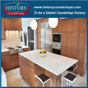 Calacatta Nuvo Quartz Countertops with Customized Edges for Home Designs, Engineered Kitchen Island Tops Polished Surface for Multi-Family and Hospitality Projects