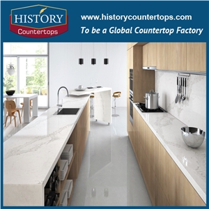 Calacatta Nuvo Quartz Countertops with Customized Edges for Home Designs, Engineered Kitchen Island Tops Polished Surface for Multi-Family and Hospitality Projects
