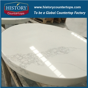 Calacatta Nuvo Quartz Countertops with Customized Edges for Home Designs, Engineered Kitchen Island Tops Polished Surface for Multi-Family and Hospitality Projects