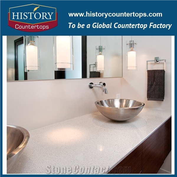 China Building Stone Polished Cheapest Price Stellar Snow Artificial Quartz Prefab Countertop Solid Surface White Color Suitable for Modern Commercial Bathroom Vanity Tops