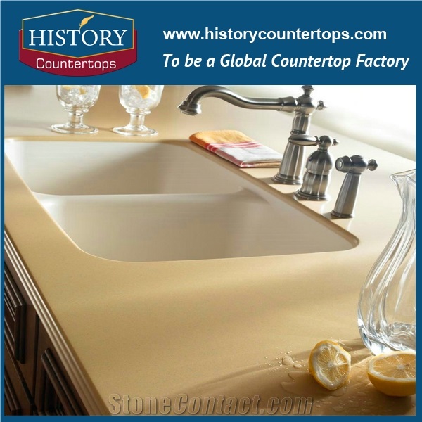 China Hot Sale Building Stone Price Kamari Beige Artificial Quartz Kitchen Countertops, Island Top, Desk Tops,Bar Top,Worktops,Polished Surface,Cut to Size,Flat Edge, Eased Edge, Beveled Edge