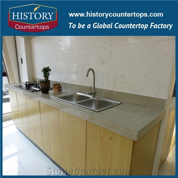 China Sunflower Quartz Countertops Polished Surface with Customized Edges, Yellow Artificial Stone Kitchen Engineered Worktops Island Tops for Multi-Family Projects