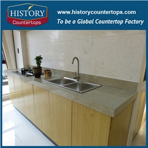 China Sunflower Quartz Countertops Polished Surface with Customized Edges, Yellow Artificial Stone Kitchen Engineered Worktops Island Tops for Multi-Family Projects