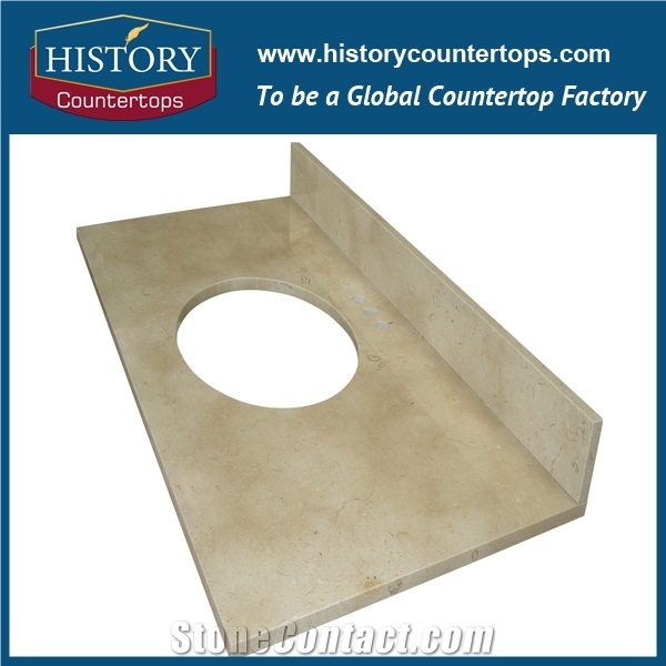 Crema Marfil Kitchen Island Tops Worktops with Customized Edges, Natural Marble Stone Beige Countertops Polished Surface for Multi-Family Projects