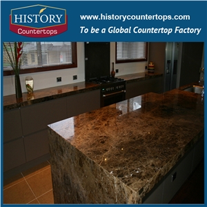 Dark Emperador Countertops Laminated Bull Nose Edge Solid Polished Surface, Engineered Kitchen Island Tops Worktops for Multi-Family and Apartment Projects