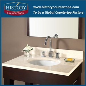 Egypt Natural Stone Bathroom Tops Polished Surface with Customized Edges, Galala Beige Vanity Tops Single or Double Sinks for Hospitality Projects
