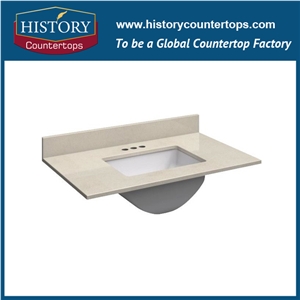 Egypt Natural Stone Bathroom Tops Polished Surface with Customized Edges, Galala Beige Vanity Tops Single or Double Sinks for Hospitality Projects