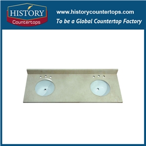 Egypt Natural Stone Bathroom Tops Polished Surface with Customized Edges, Galala Beige Vanity Tops Single or Double Sinks for Hospitality Projects