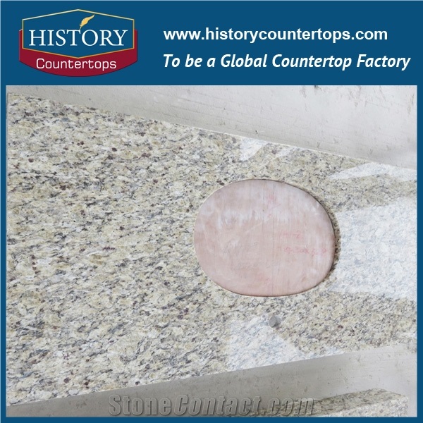 Giallo Ornamental Granite Vanity Tops with Single or Double Sinks for Bath Designs, Bathroom Engineered Polished Surface Tops for Hospitality Projects