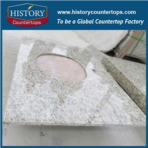 Giallo Ornamental Granite Vanity Tops with Single or Double Sinks for Bath Designs, Bathroom Engineered Polished Surface Tops for Hospitality Projects