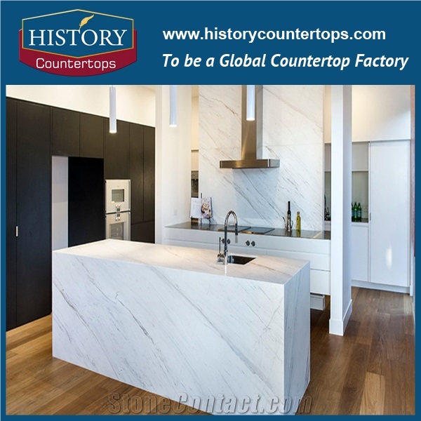 Greece New White Marble Custom Countertop Laminated Bull Nose Edge, Kitchen Island Tops Worktops Polished Surface for Multi-Family and Hospitality Projects