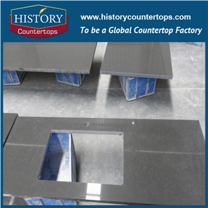 Gris Cocrete Quartz Countertops Solid Surface with Laminated Bullnose Edge, China Engineered Artificial Stone Kitchen Island Tops Worktops for Multi-Family Projects