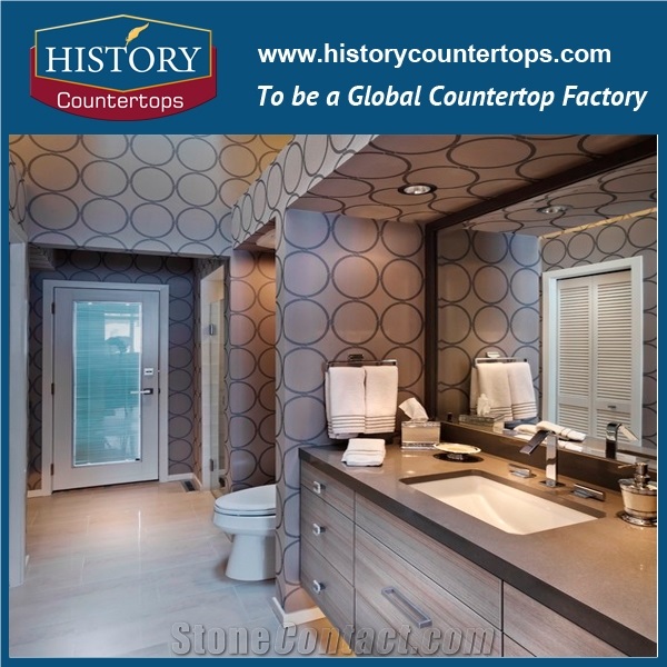 Hotel Engineered Stone Customize California Grey Artificial Quartz Bathroom Countertops,Solid Surface Vanity Tops,Quartz Vanity Tops with Sink