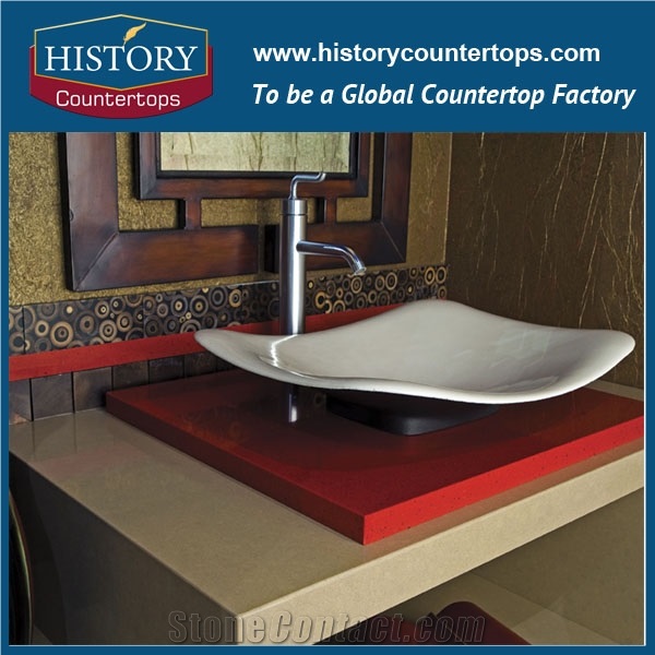 Kamari Beige Quartz Countertops Artificial Durable Stone Can Be Polished, Sawn Cut, Sanded, Economical Choice Popular in Bathroom Counter Tops Style for Custom Hospitality & Multi-Family Projects