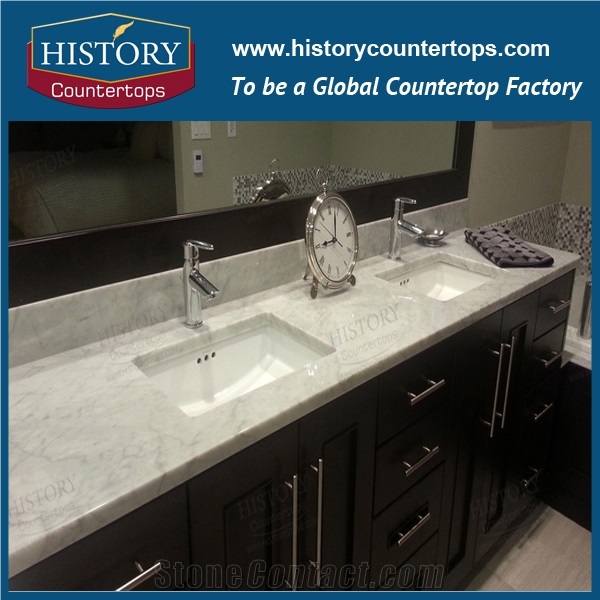 Venata White Marble Vanity Tops with Single or Double Sinks for Bath, Natural Stone Bathroom Tops Polished Surface Double Vanity Top