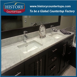 Venata White Marble Vanity Tops with Single or Double Sinks for Bath, Natural Stone Bathroom Tops Polished Surface Double Vanity Top