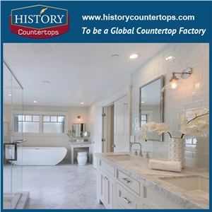 Venata White Marble Vanity Tops with Single or Double Sinks for Bath, Natural Stone Bathroom Tops Polished Surface Double Vanity Top
