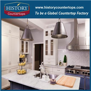 White Marble Countertops with Customized Edges Wholesales, Engineered Kitchen Polished Surface Island Tops Worktops for Multi-Family Projects