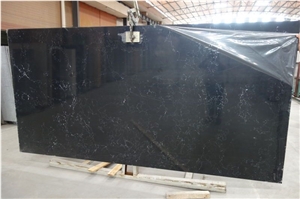 V0611 Slabs / Black Quartz with Marble Vein , Polished Tiles & Slabs , Floor Covering Tiles, Quart Wall Covering Tiles,Quartz Skirting