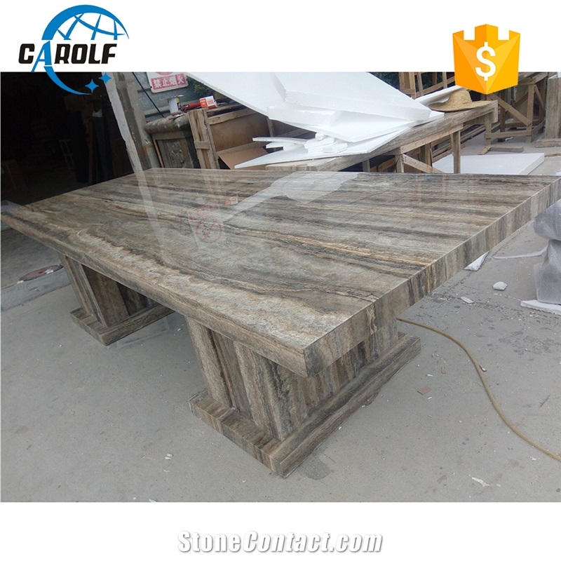 12 Seaters Long and Big Grey Travertine Dining Tables