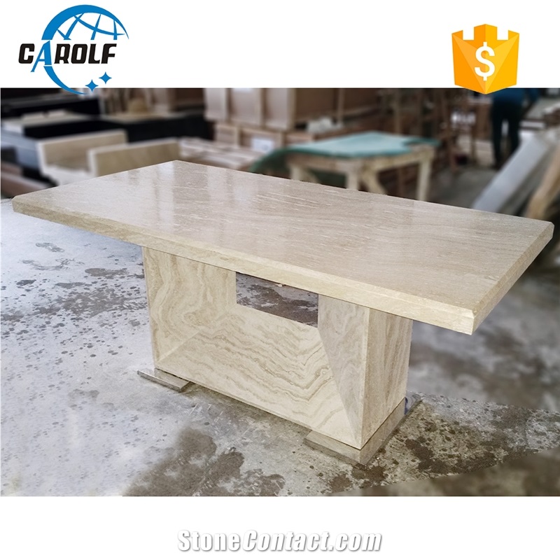 6 Seaters White Travertine Dinner Table