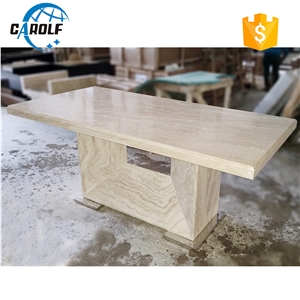 6 Seaters White Travertine Dinner Table