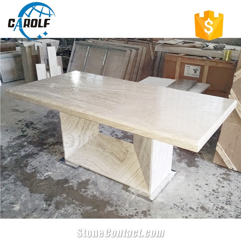6 Seaters White Travertine Dinner Table