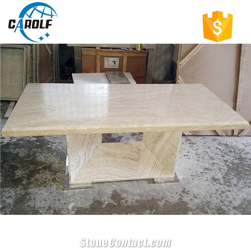 6 Seaters White Travertine Dinner Table