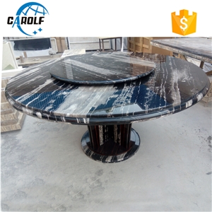 Black Marble Dining Table with Same Marble Lazy Susan