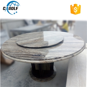 Gray Travertine 6 Seater Dining Table with Lazy Susan