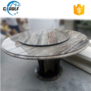 Gray Travertine 6 Seater Dining Table with Lazy Susan