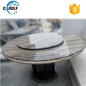 Gray Travertine 6 Seater Dining Table with Lazy Susan