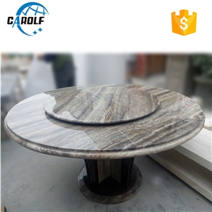 Gray Travertine 6 Seater Dining Table with Lazy Susan