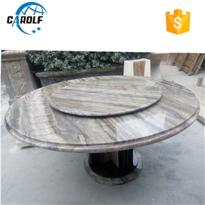 Gray Travertine 6 Seater Dining Table with Lazy Susan