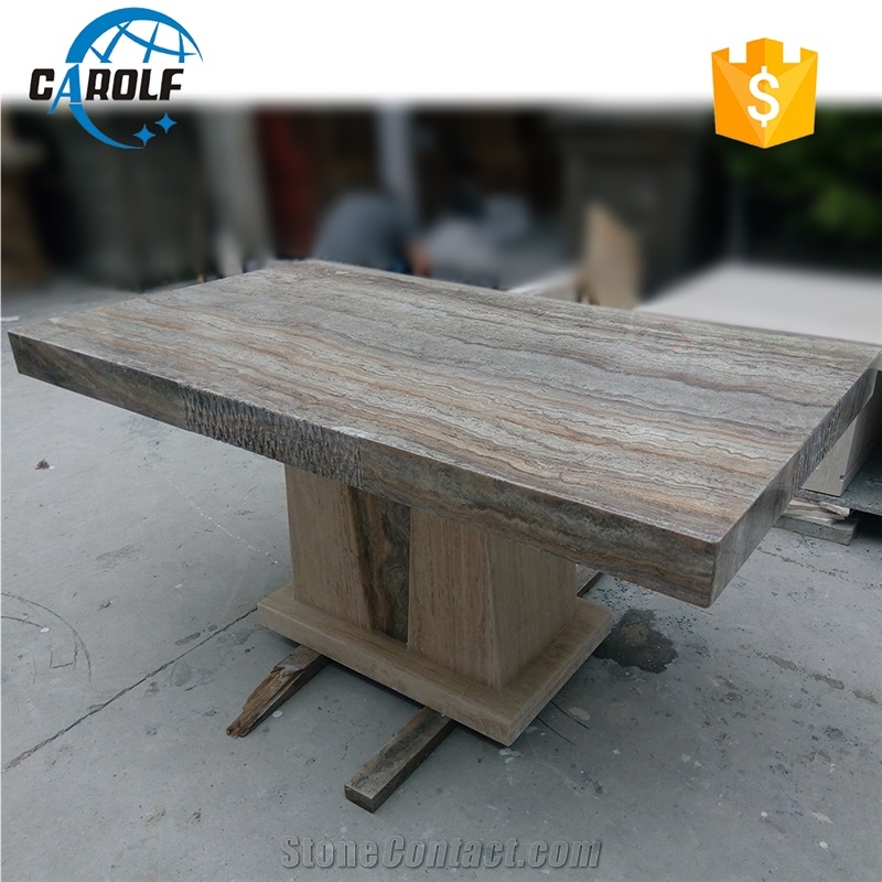 Natural Grey Travertine Dining Table