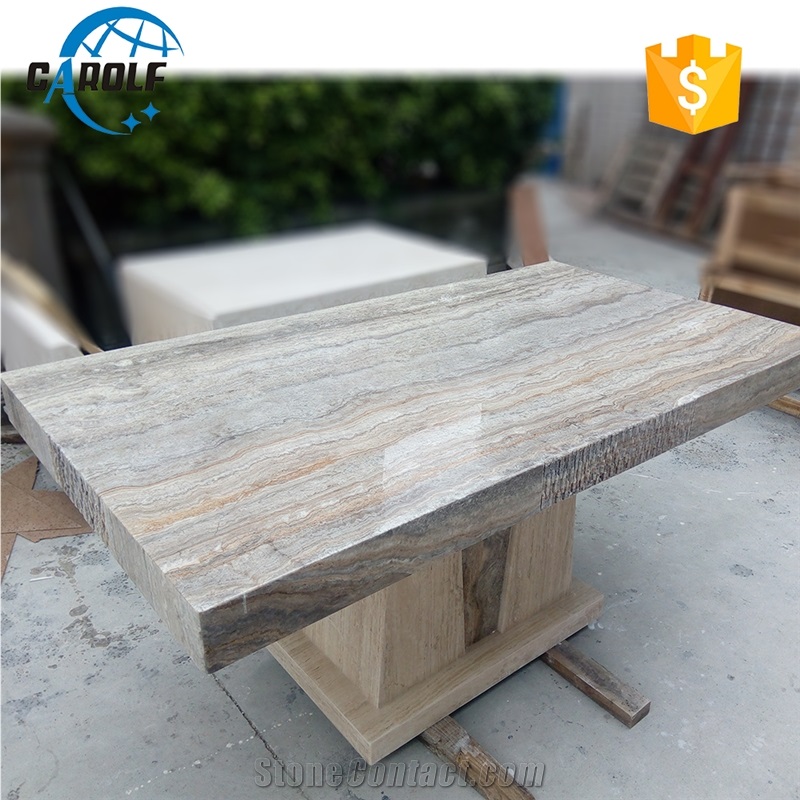 Natural Grey Travertine Dining Table