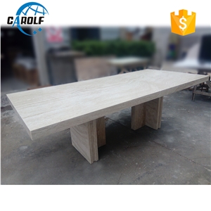 Rectangle White Travertine 8 Seater Dining Table
