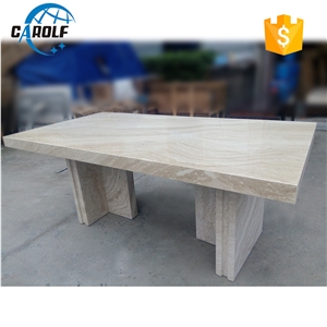 Rectangle White Travertine 8 Seater Dining Table