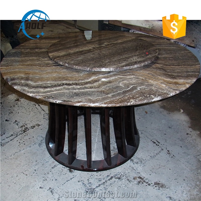 Round Gray Travertine Dining Table
