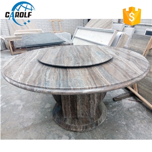Strong Base Classic Grey Travertine Round Dinner Table