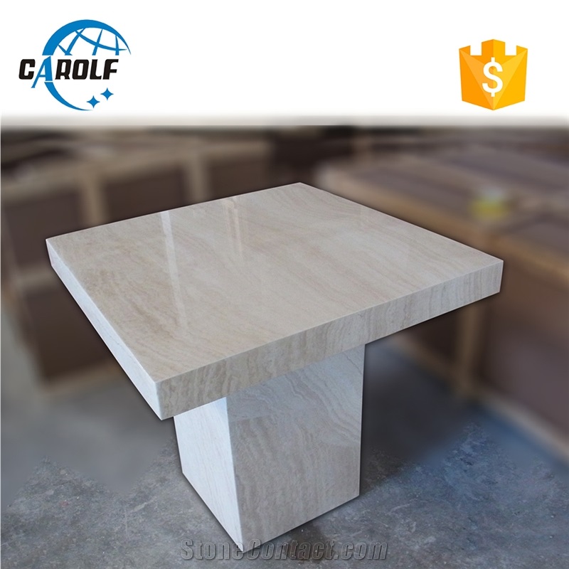 White Travertin Square Dining Table for Restaurant Room
