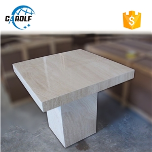 White Travertin Square Dining Table for Restaurant Room